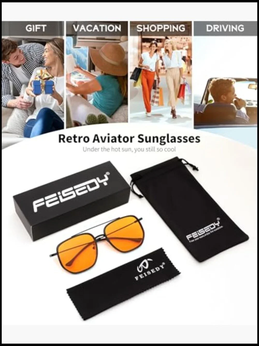 Retro Aviator Sunglasses Metal Frame Square UV400 Protection